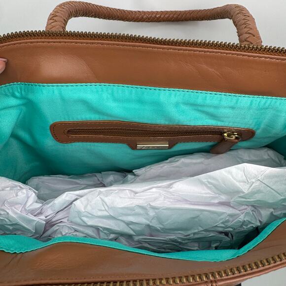 NWT Jack Rogers Bianca 100% Leather Tote Bag Brown Dual Braided Straps *Flaw* - Picture 6 of 13